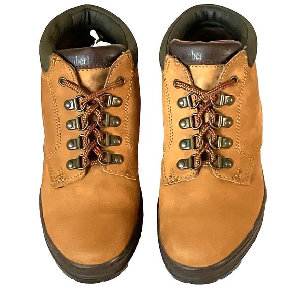 Timberland Boots Vtg Y2K Nubuck Hiking Mid Lace Lug Wheat 9 41 Women Gorp Preppy - Picture 8 of 16